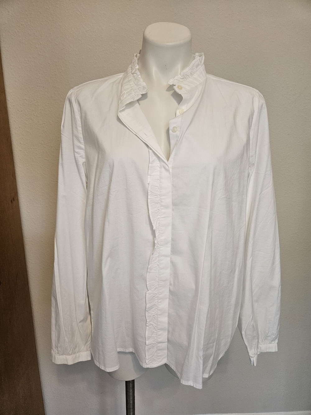 LOFT White Ruffled Collar Button Down Shirt